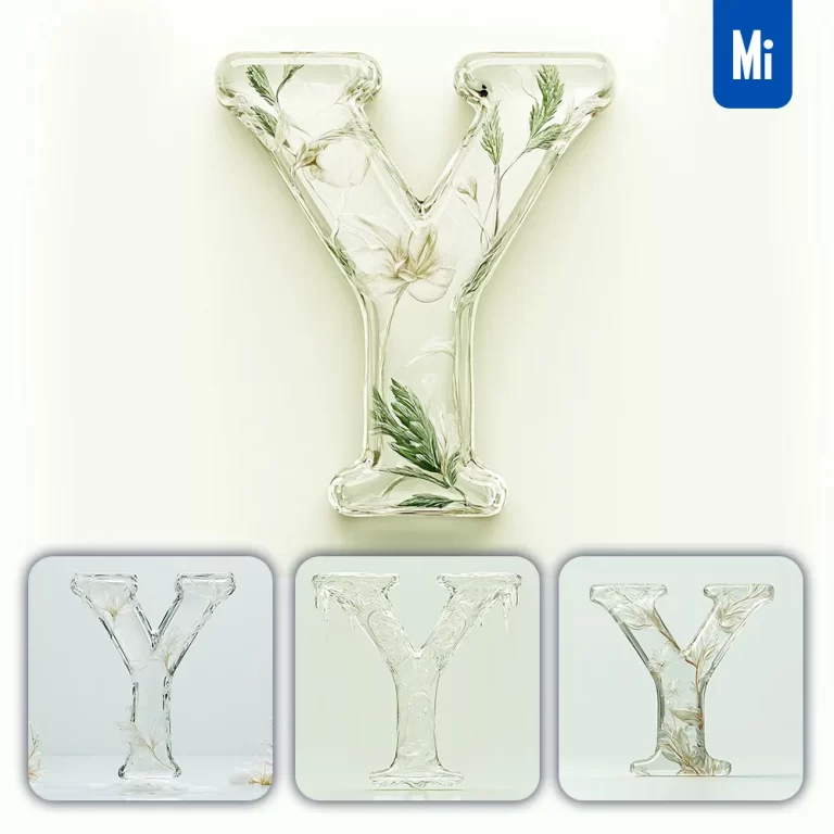 midjourney prompt Y letter ice glass transparent 3D