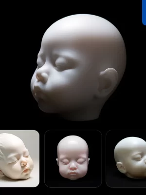 Midjourney Prompt Baby Head Face Porcelain White Skin Sculpture 3d