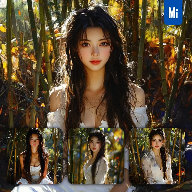 midjourney prompt bamboo Chinese beautiful Asian woman girl lady portrait oil painting