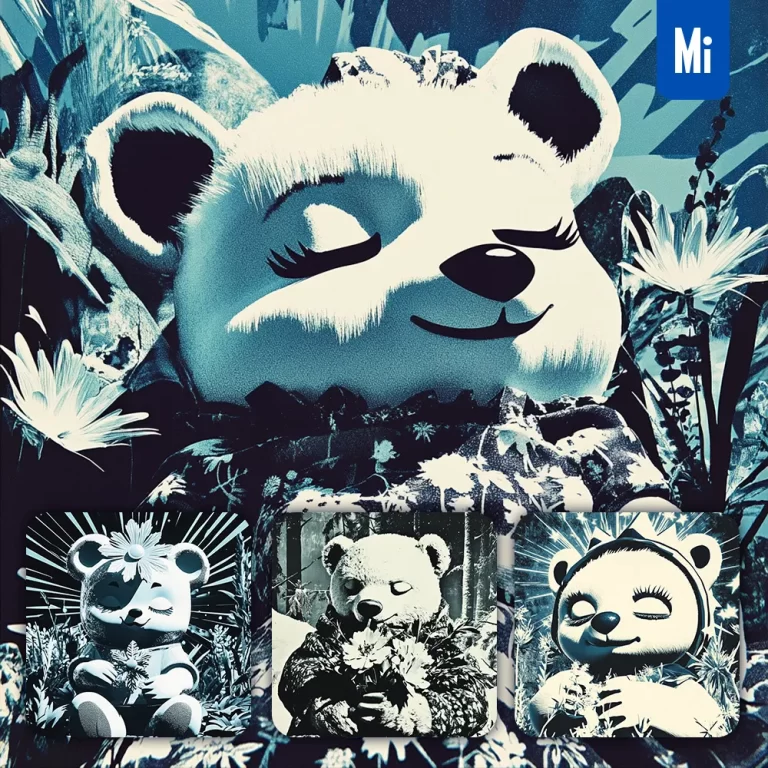 midjourney prompt bear baby sleep cute cartoon animation woodcut