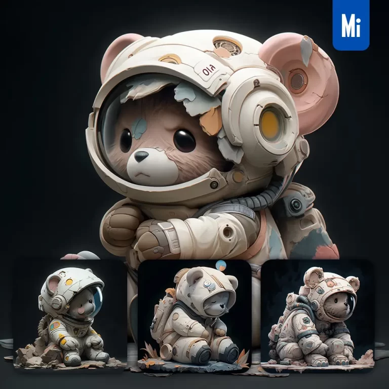 midjourney prompt bear sit white astronaut helmet spaceman 3D toy