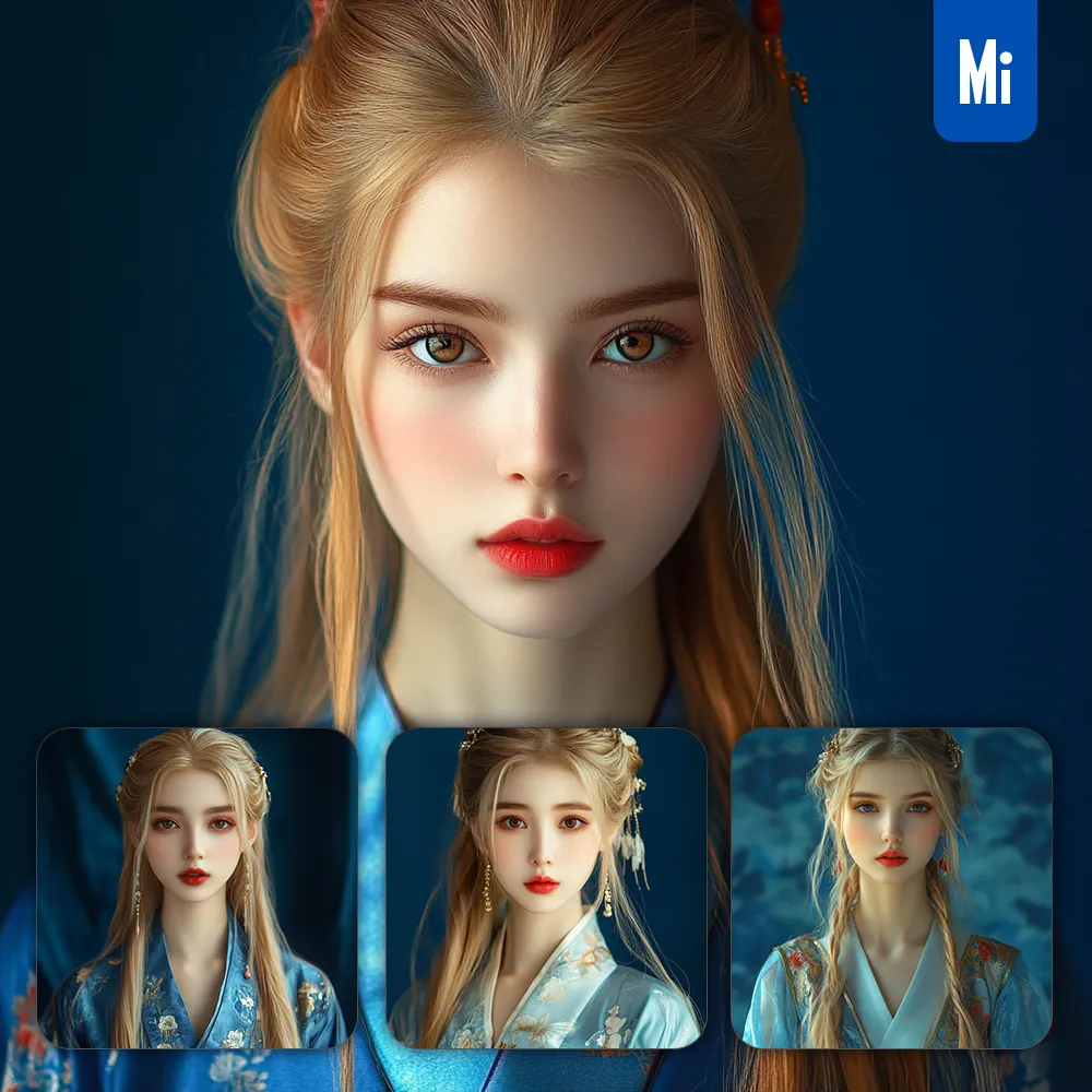 Midjourney Prompt Beautiful Blue Girl Maiden Woman Portrait Close Up Realistic Photography