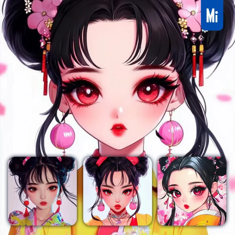 midjourney prompt beautiful cute Chinese girl portrait cartoon illustration