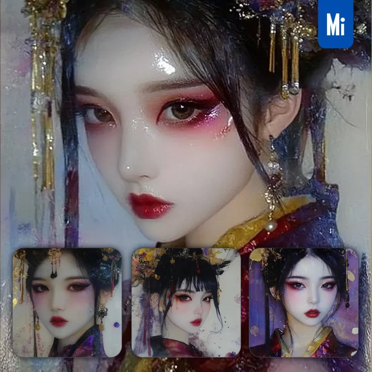 midjourney prompt beautiful girl woman portrait close up realistic Chinese 3D ink illustration