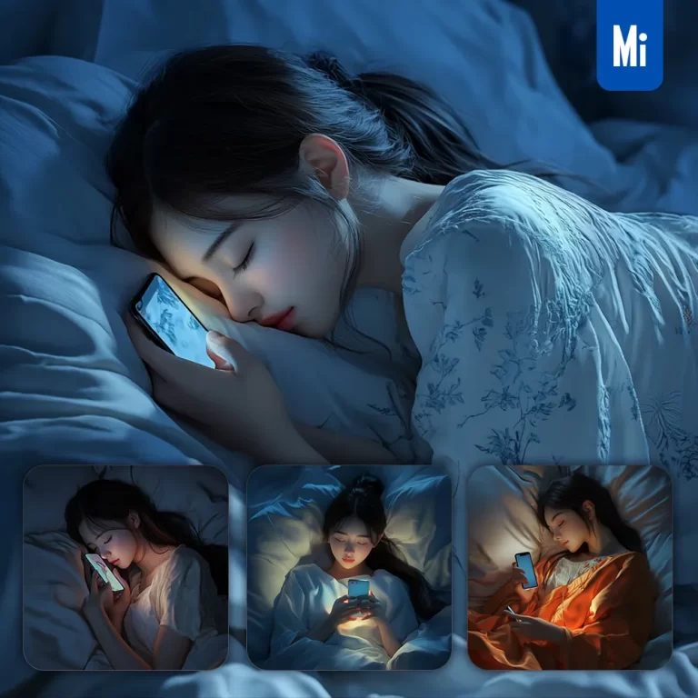 midjourney prompt beautiful girl woman sleep light mobile phone night animation