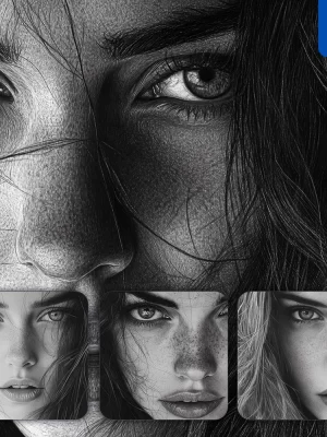 Midjourney Prompt Black And White Face Girl Woman Drawing Head