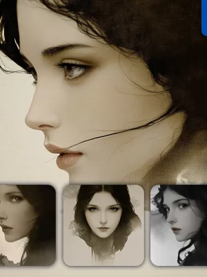 Midjourney Prompt Black And White Face Girl Woman Painting Drawing Head