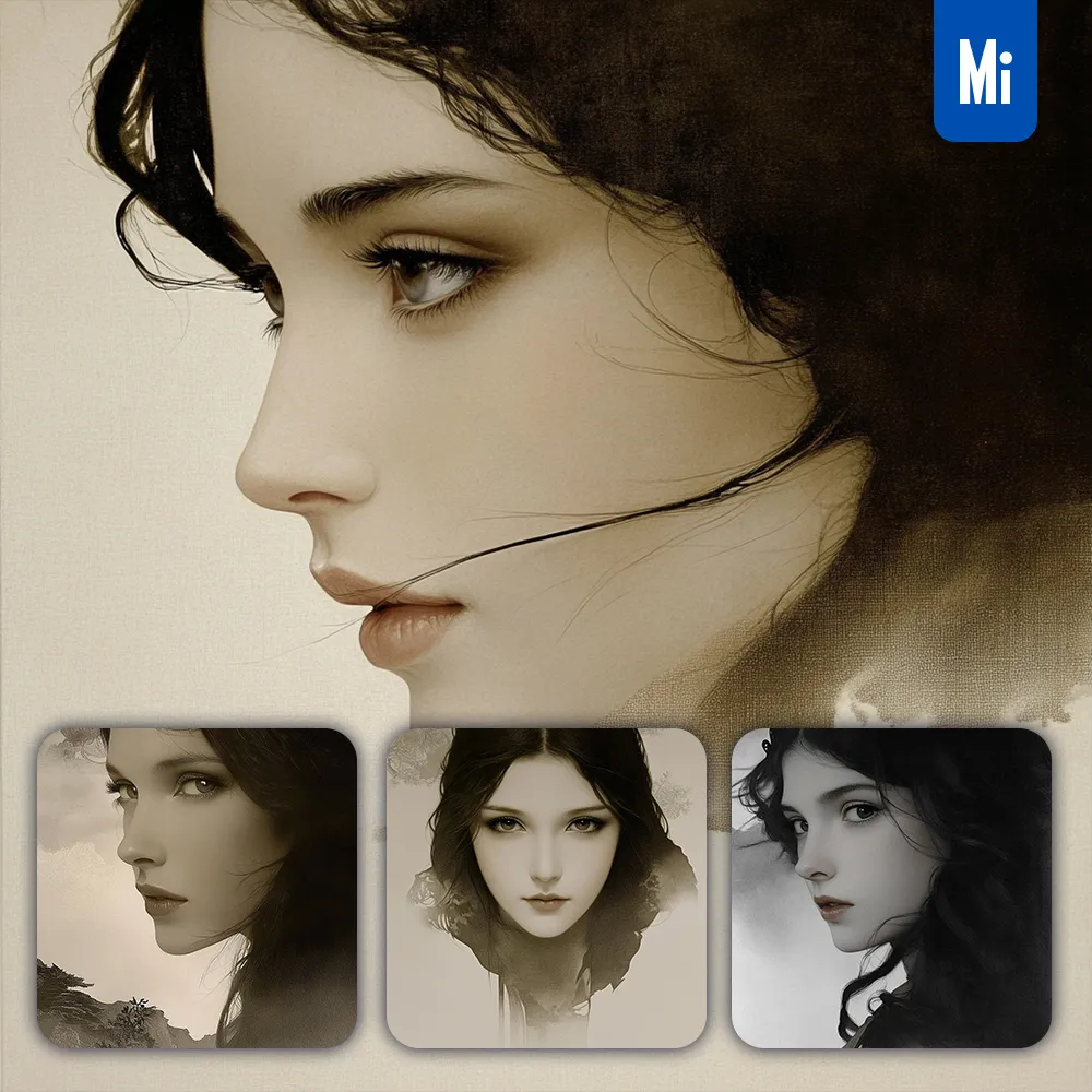 midjourney prompt black and white face girl woman painting drawing head