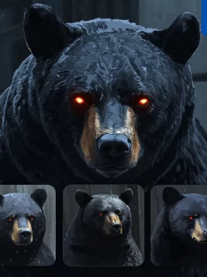 Midjourney Prompt Black Bear Head Face Airbrush Painting Illustration