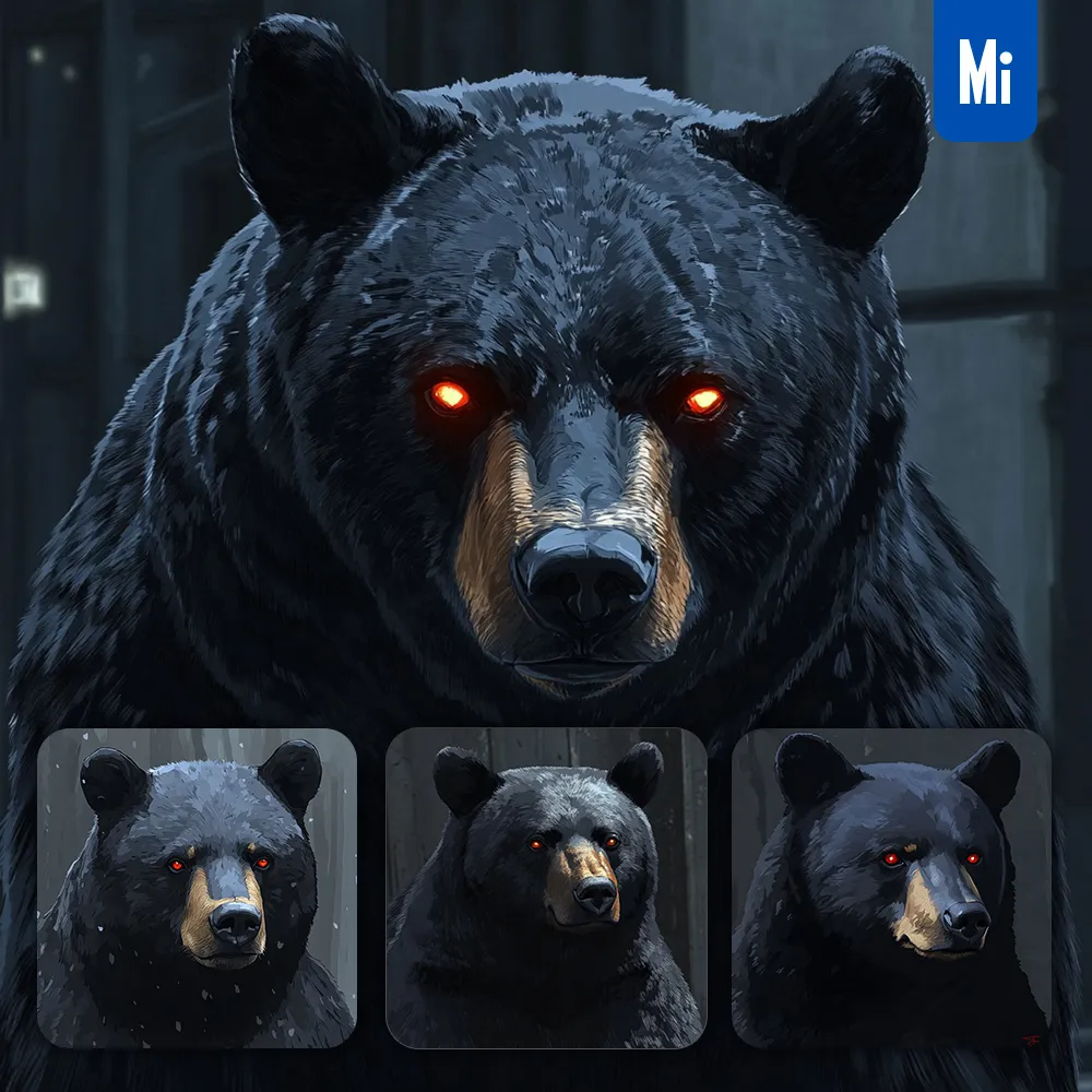 midjourney prompt black bear head face airbrush painting illustration