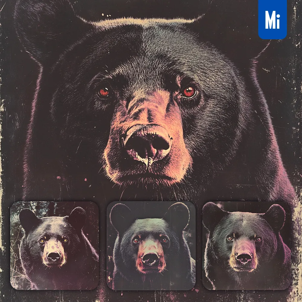 midjourney prompt black bear head face illustration photography