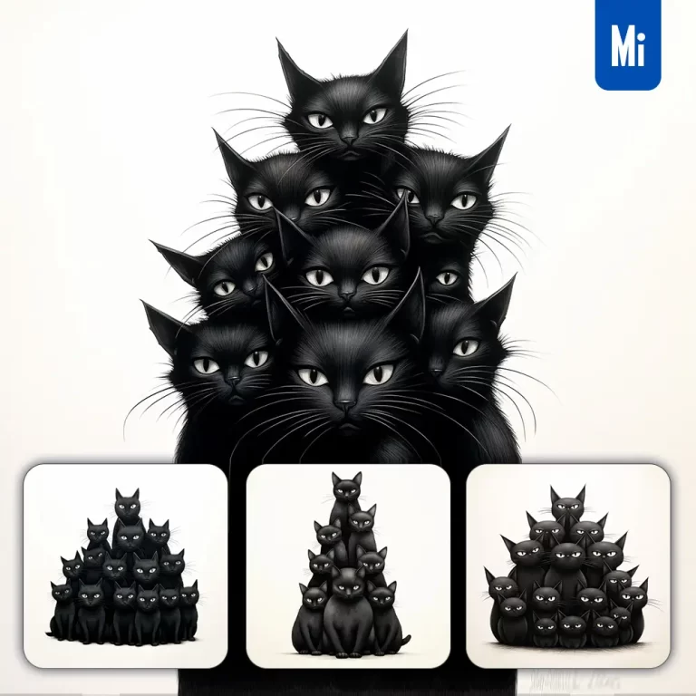 midjourney prompt black cat bunch stack drawing illustration