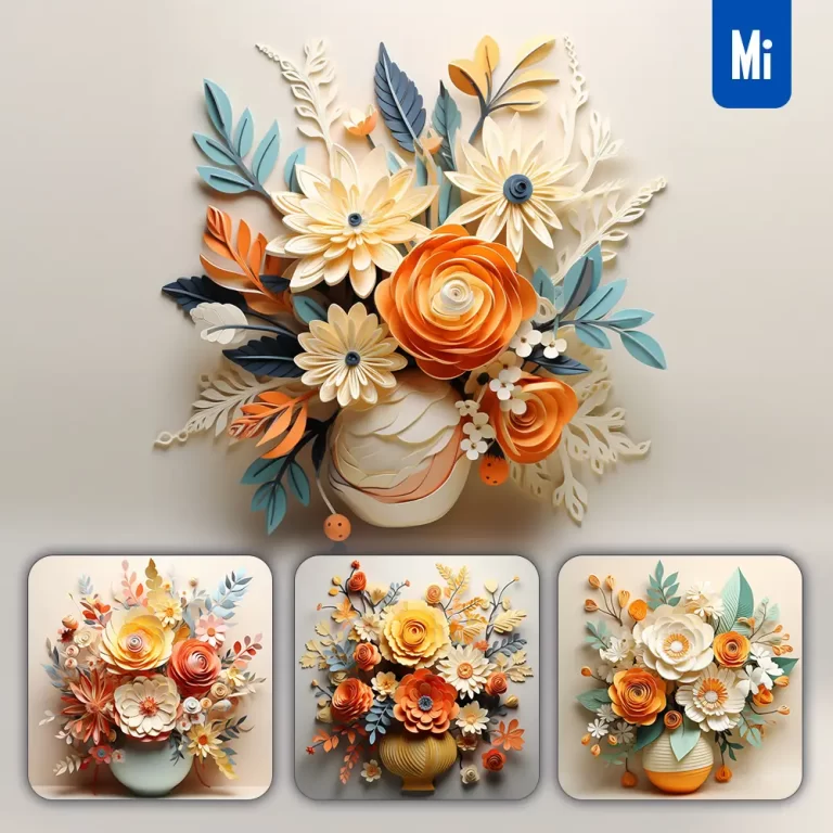 midjourney prompt blooming flower leaves leaf vase paper art 3D