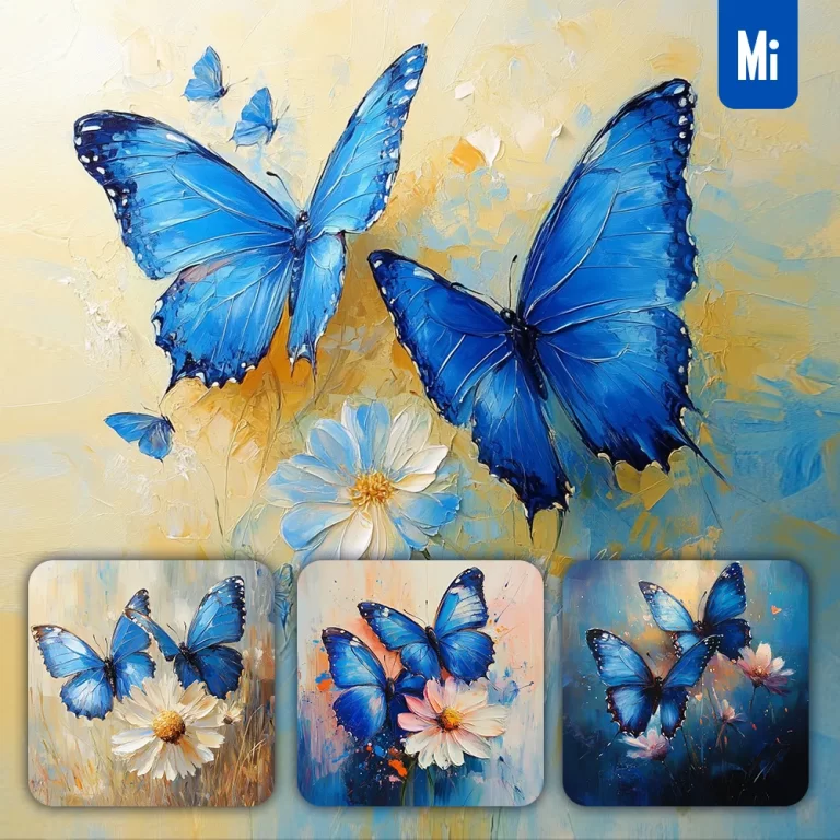 midjourney prompt blue butterfly flower fly oil painting