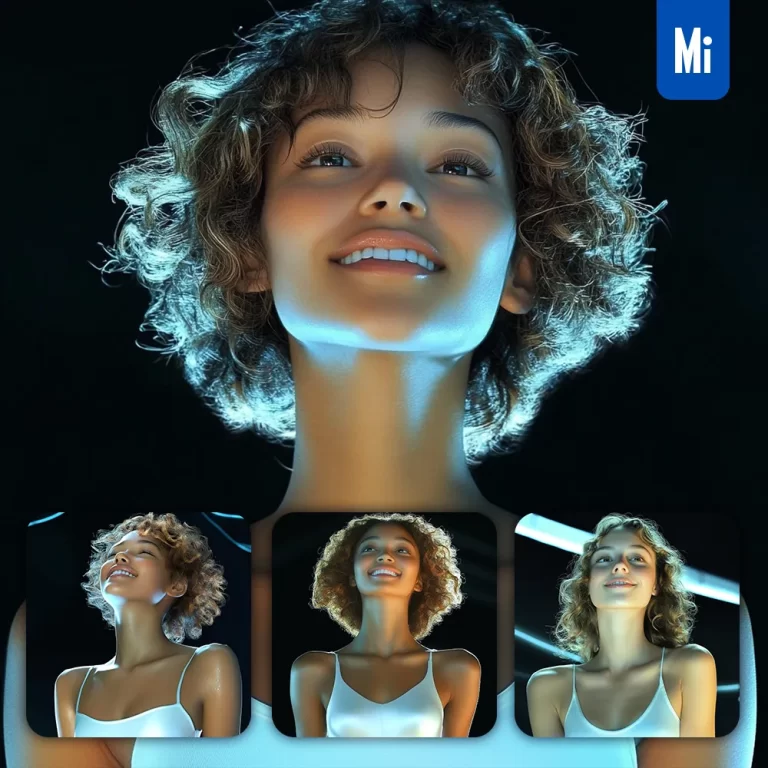 midjourney prompt blue light woman smile lady portrait photography