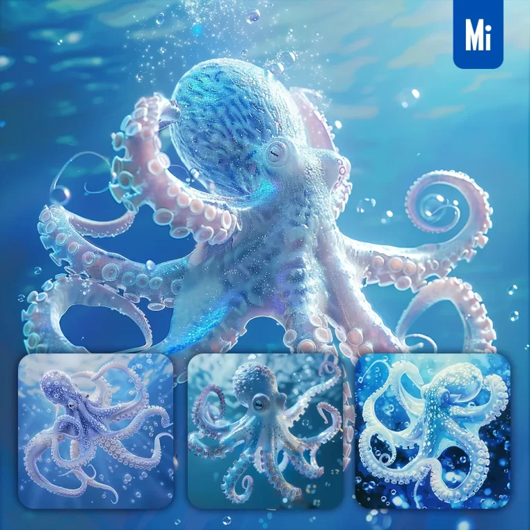 midjourney prompt blue octopus water underwater sea 3D