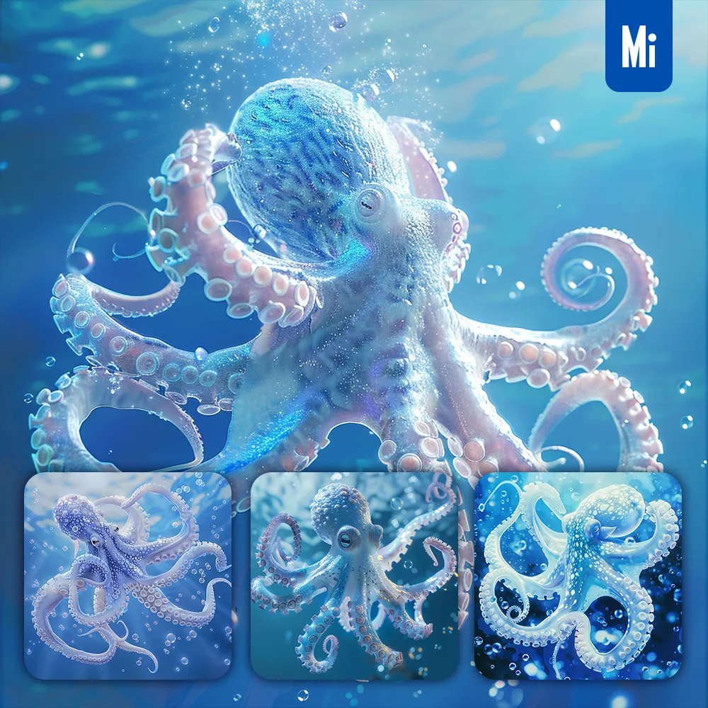 midjourney prompt blue octopus water underwater sea 3D