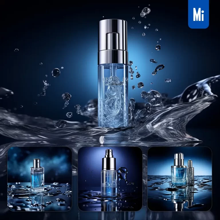 midjourney prompt blue skin care bottle spray water photography
