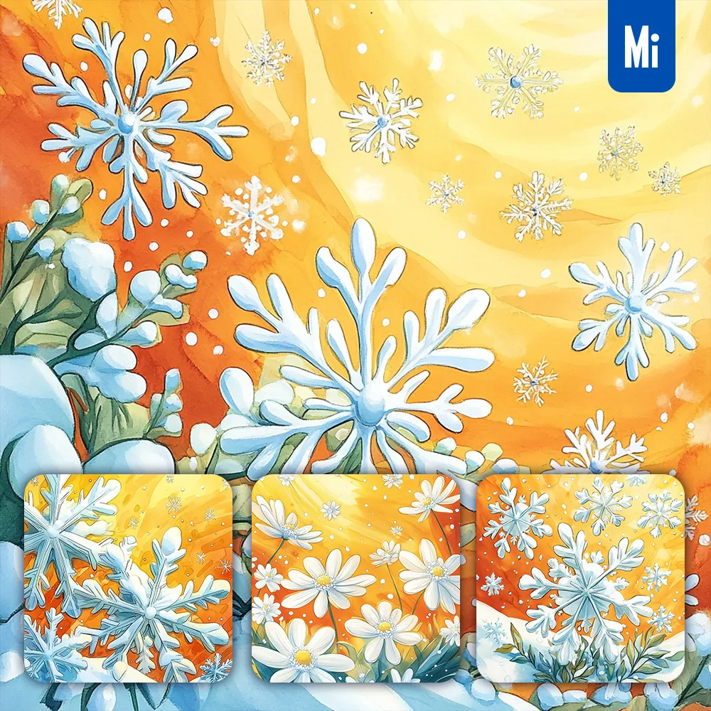 Midjourney Prompt Blue Snow Snowflake Winter Painting Cartoon