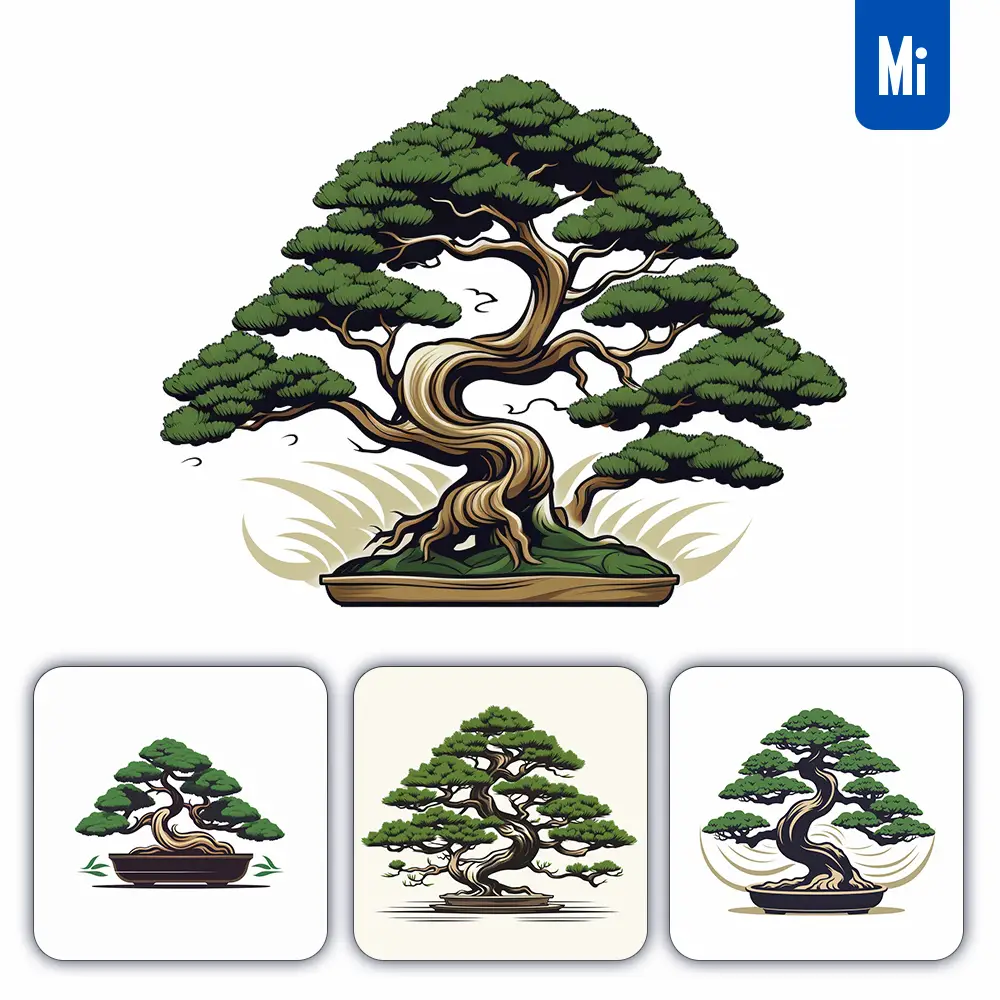 Midjourney Prompt Bonsai Pine Tree Japanese Graphic Vector Illustration