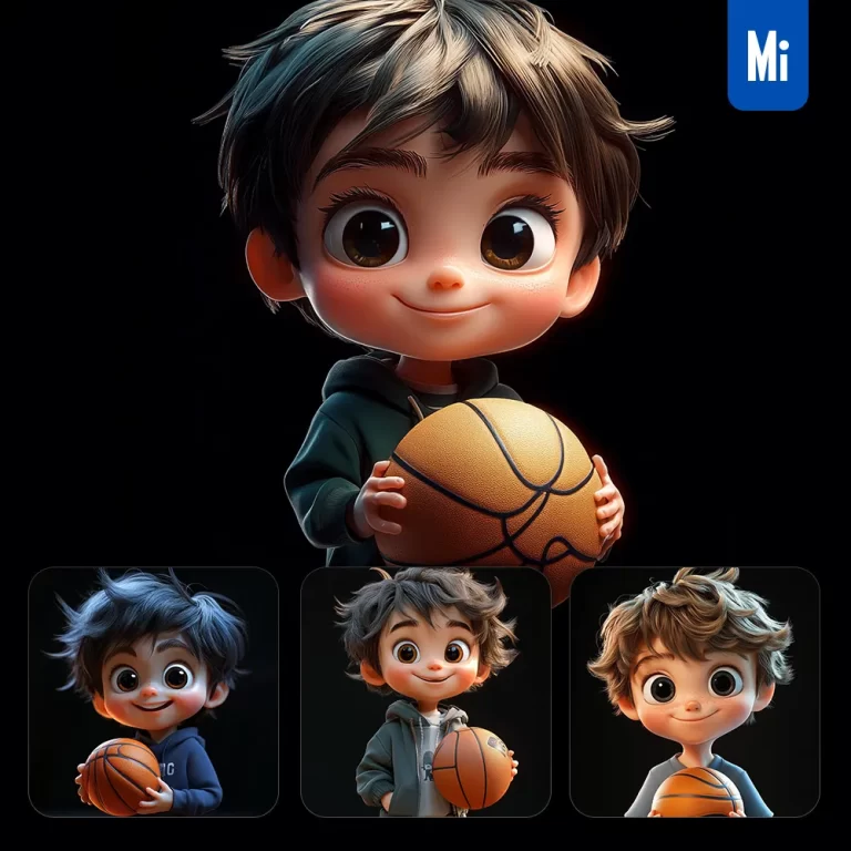 midjourney prompt boy basketball kids pupil children 3D lovely cute cartoon