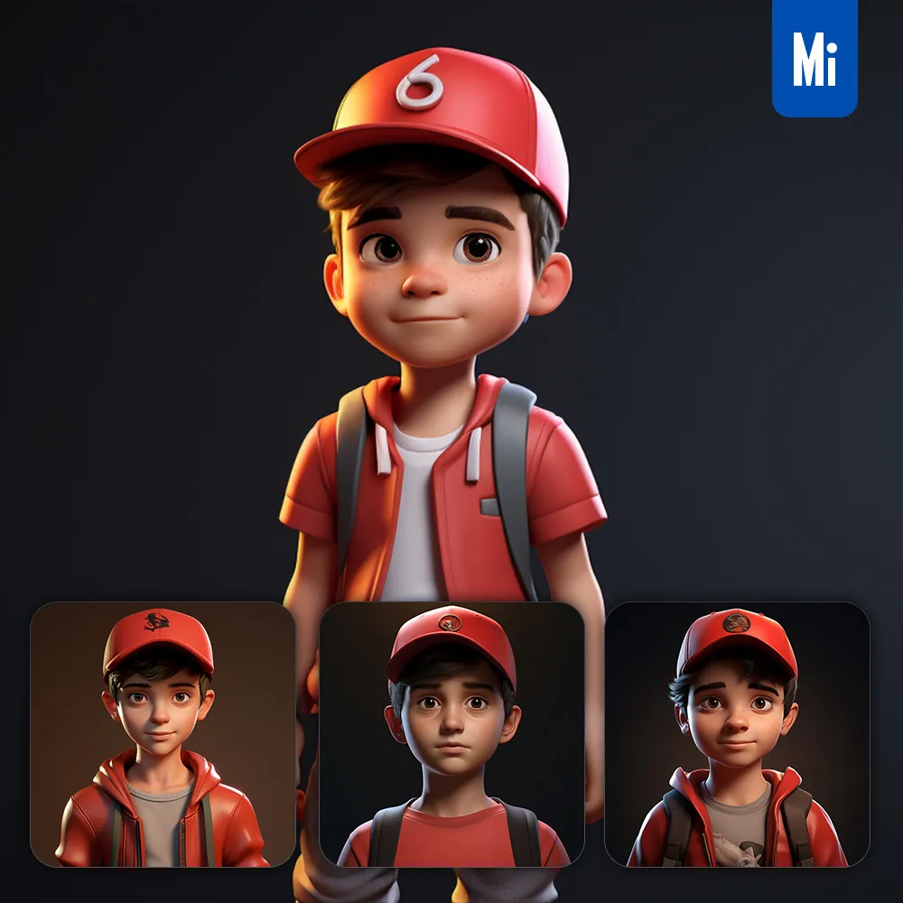 midjourney prompt boy red cap cartoon character 3D animation