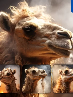 Midjourney Prompt Camel Head Face Smoke Dust Photography
