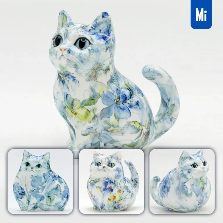 midjourney prompt cat cute Chinese porcelain pattern art animal 3D artwork painting