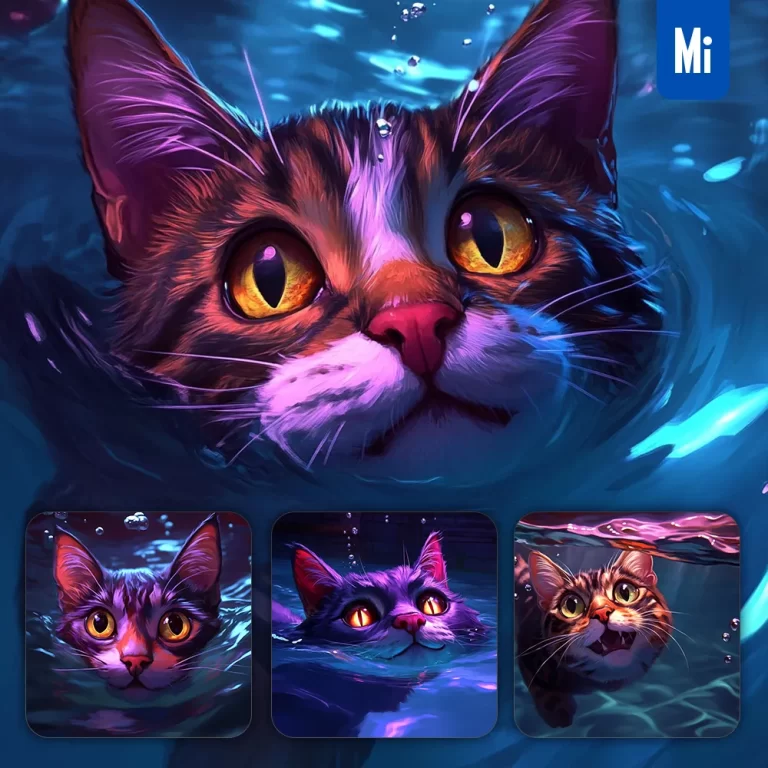 midjourney prompt cat head water swimming underwater oil painting