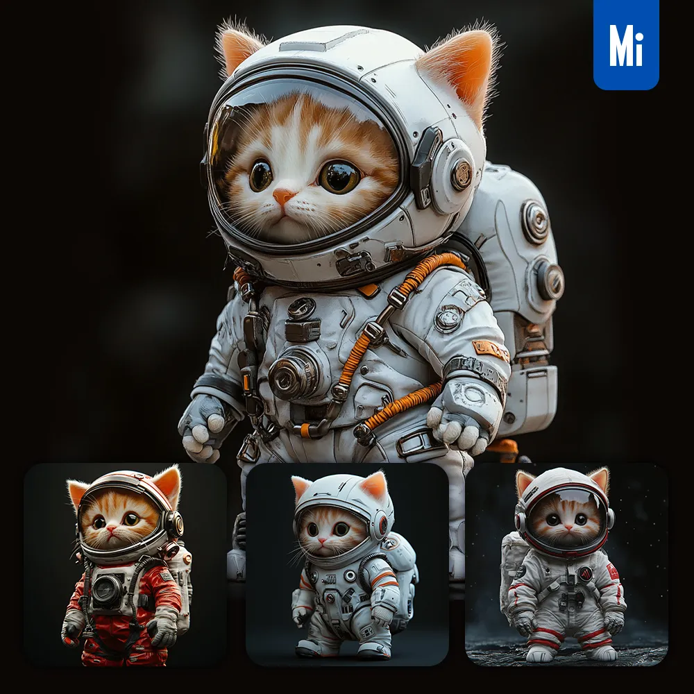 midjourney prompt cat kitten spaceman toy cute astronaut costume photography