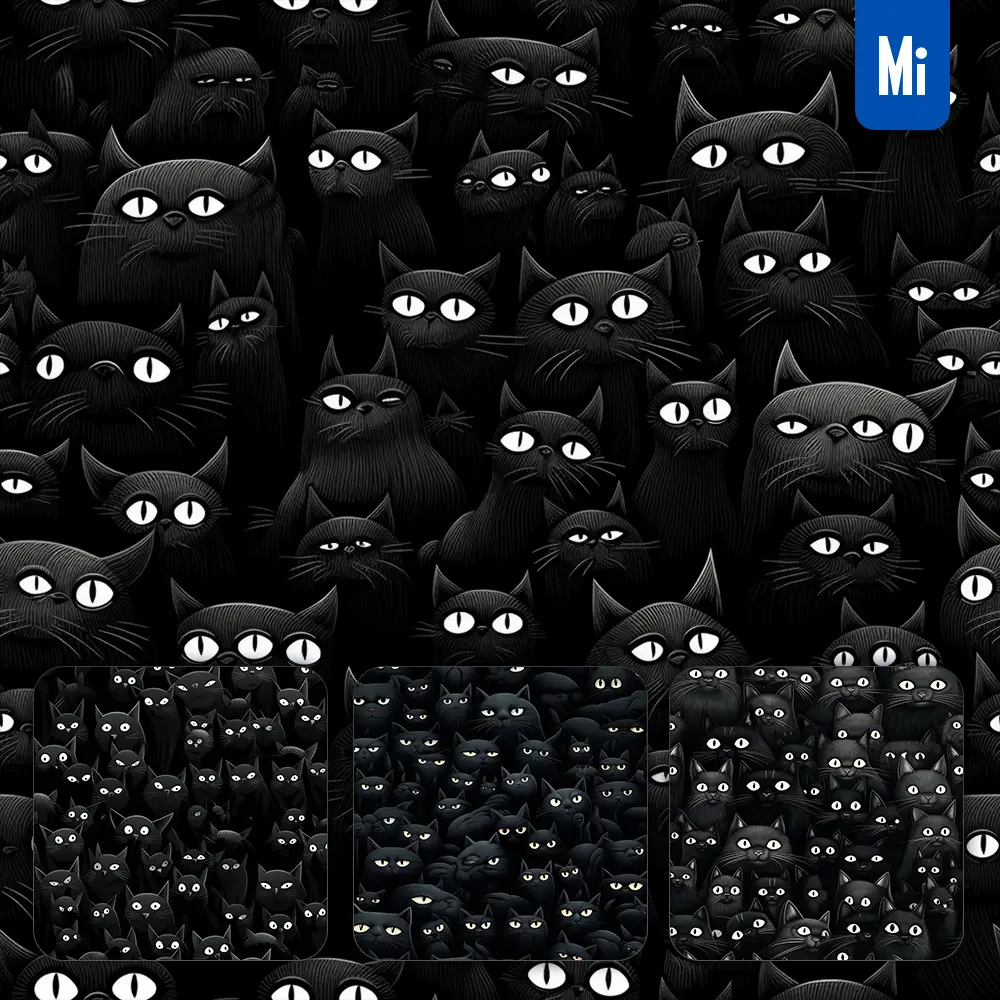 Midjourney Prompt Cats Cat Black Pattern Cartoon Drawing Illustration