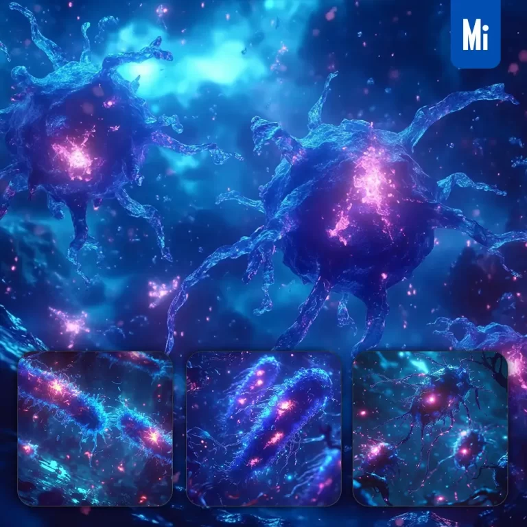 midjourney prompt cell blue bacterium bacteria virus 3D