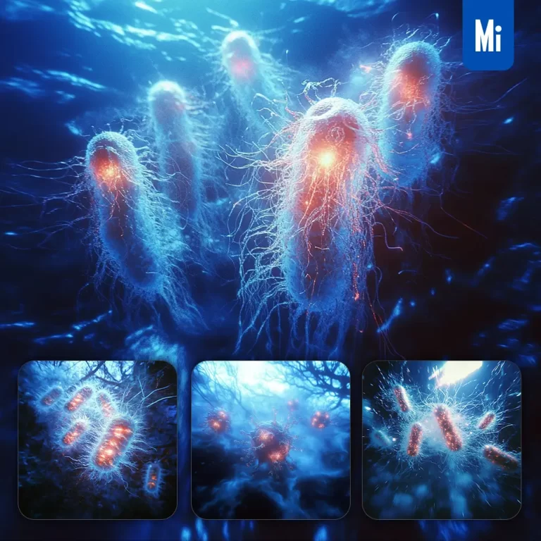 midjourney prompt cell blue bacterium bacteria virus 3D illustration