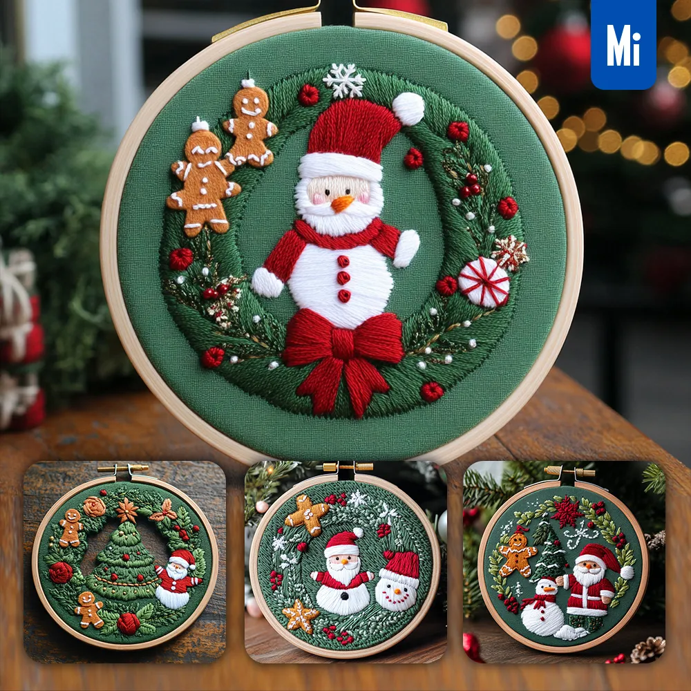 midjourney prompt Christmas tree pattern embroidery wooden hoop Santa Claus photography