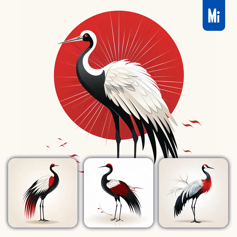 Midjourney Prompt Crane Japanese Graphic Vector Illustration