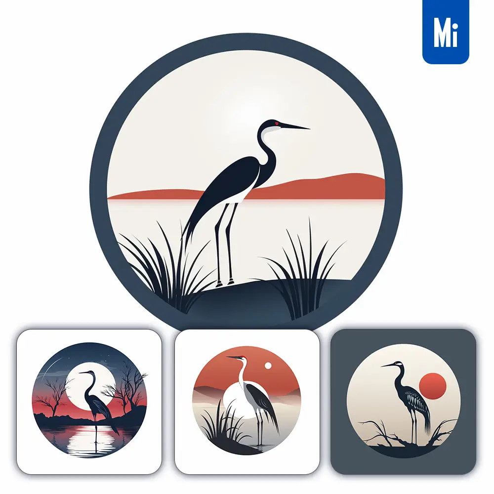 Midjourney Prompt Crane Circle Japanese Graphic Vector Illustration