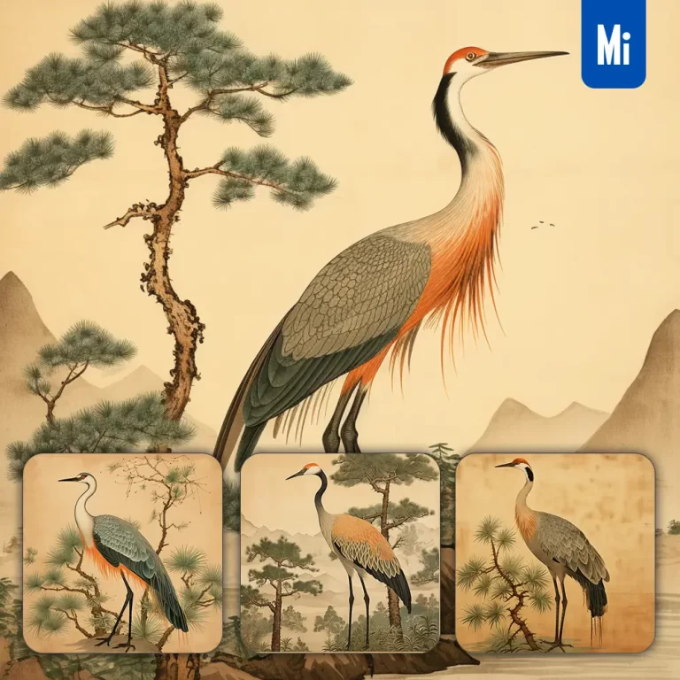 midjourney prompt crane traditional Chinese ink painting illustration