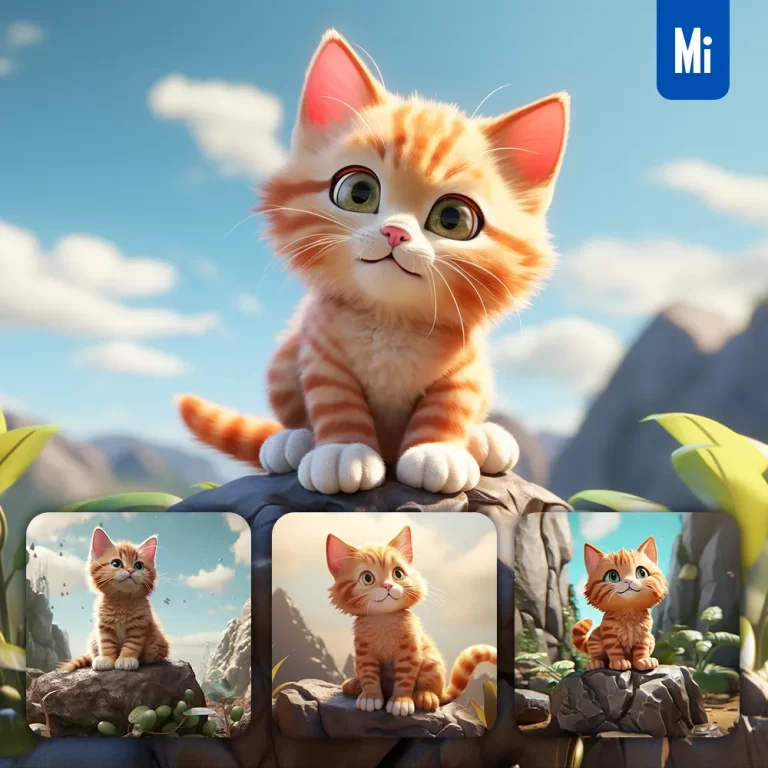 midjourney prompt cute ginger cat animation rock stone 3D