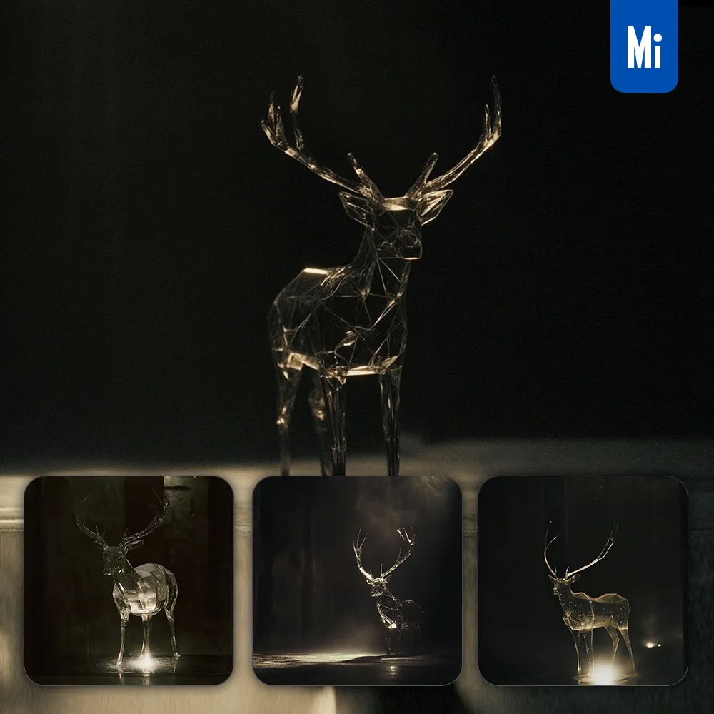 midjourney prompt deer dark glass crystal 3D sparkle glitter