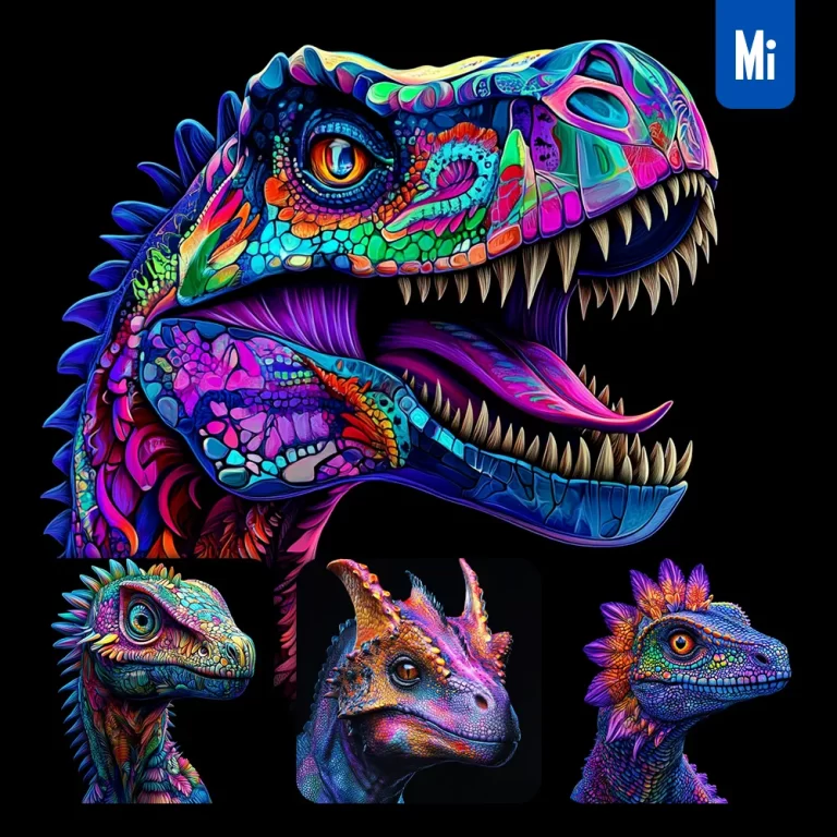 midjourney prompt dinosaur head drawing colorful painting