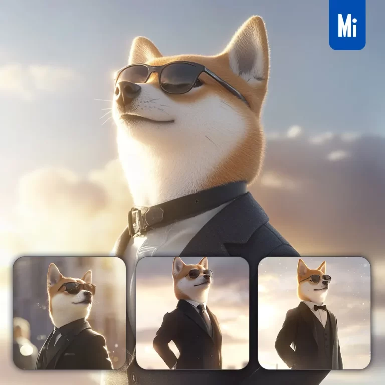 midjourney prompt dog Shiba Inu light sunshine sunglasses suit coat esquire photography