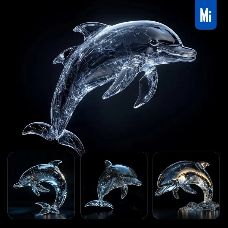 midjourney prompt dolphin glass crystal 3D sparkle glitter