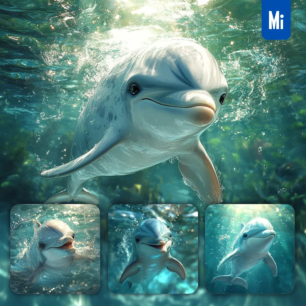 midjourney prompt dolphin underwater sea light swimming swim diving photography