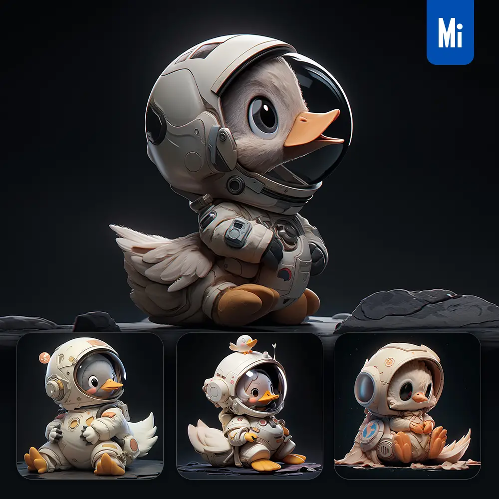 Midjourney Prompt Duck Sit Pink Astronaut Helmet Spaceman 3d Toy