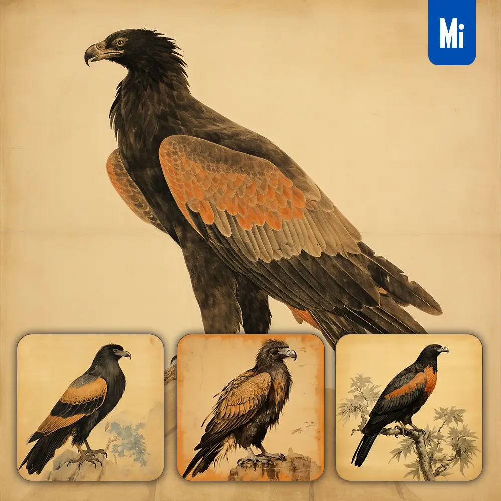 midjourney prompt eagle black traditional Chinese ink painting illustration
