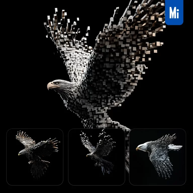 midjourney prompt eagle flying fly cube abstract 3D