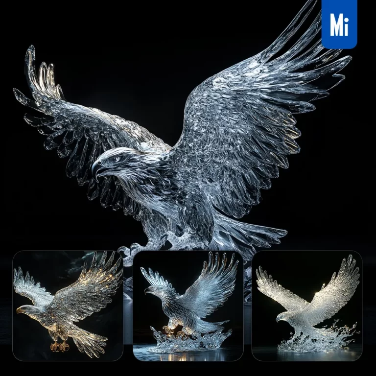 midjourney prompt eagle glass crystal 3D sparkle glitter
