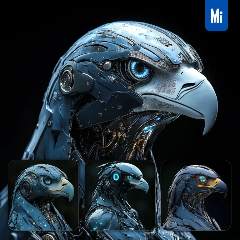 midjourney prompt eagle robot head 3D mechanical photography