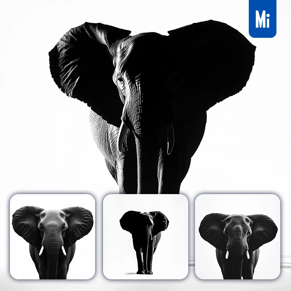 midjourney prompt elephant silhouette front black and white photography