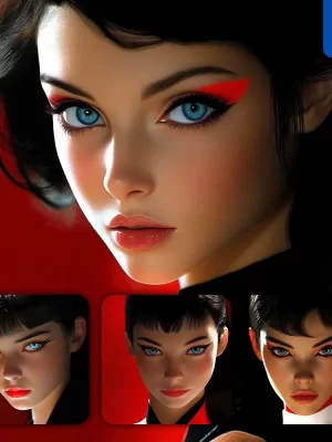 Midjourney Prompt Female Model Makeup Woman Girl Face Red Realism Realistic Photography